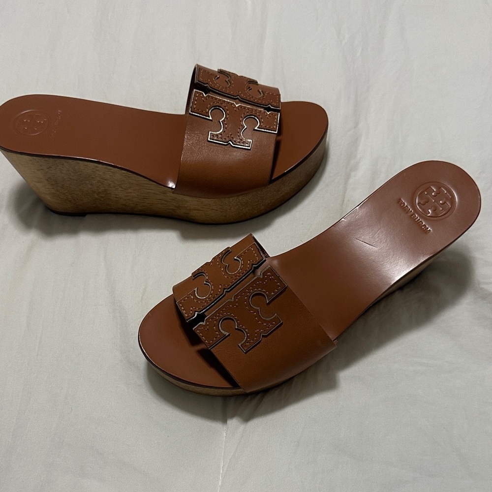 Tory Burch Tan Wedge Slides
